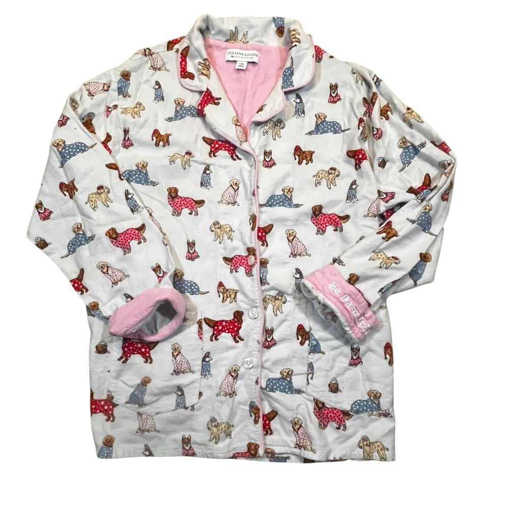 Live Love Lounge Womens L Pajama Dog Print Pajama Top Cozy Pink Be Pawsitive